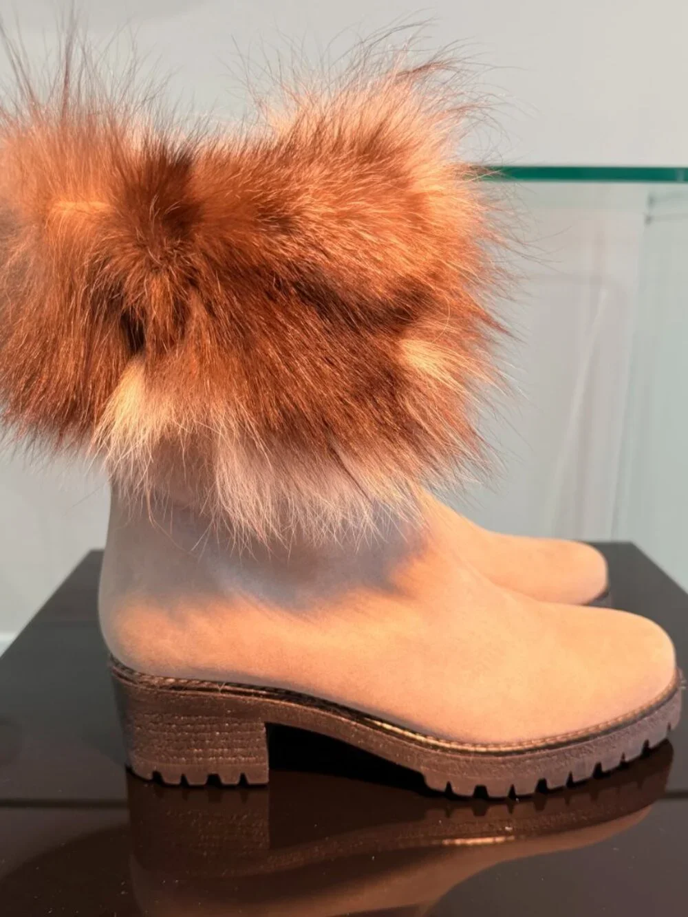 DIAVOLEZZA Grey Suede Florence Fox Fur Boots Shoes Size 9